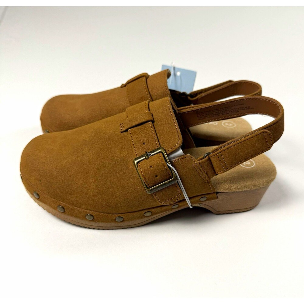 Cat & Jack Unisex Kids Brown Faux Suede Buckle Adjustable Slingback Clogs 2